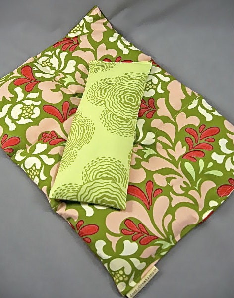 Deluxe Back Relief Pack Eye Pillow Set Organic Flaxseed Rice Lavender Scented Sway in Peach Fabric