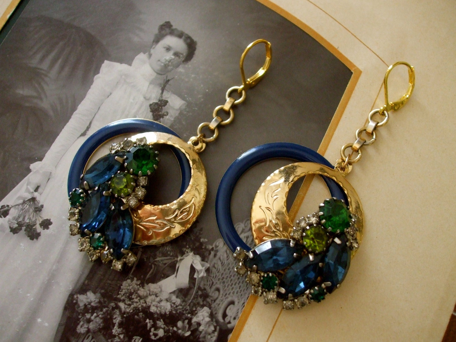 Peacocks Tail -Vintage Assemblage Earrings