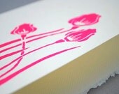 Pink Tulips Notecard - Magenta Floral Linocut Card