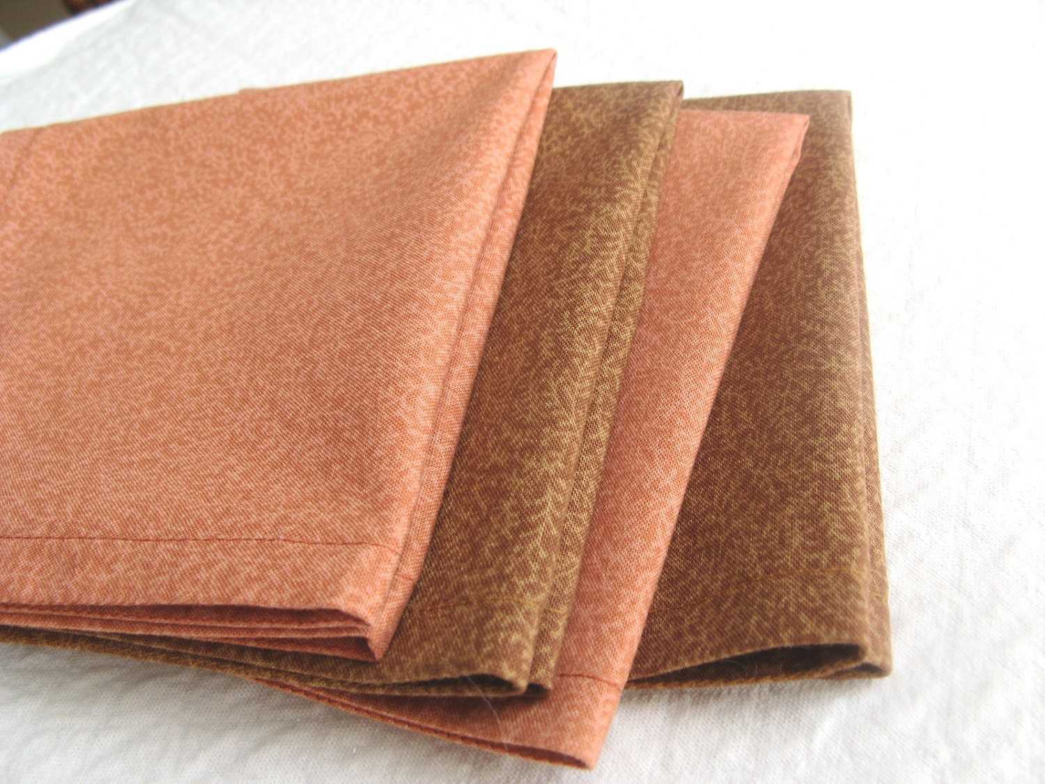 Cloth Napkins Beverage Dessert Brown Peach Ten Inch Set of Four