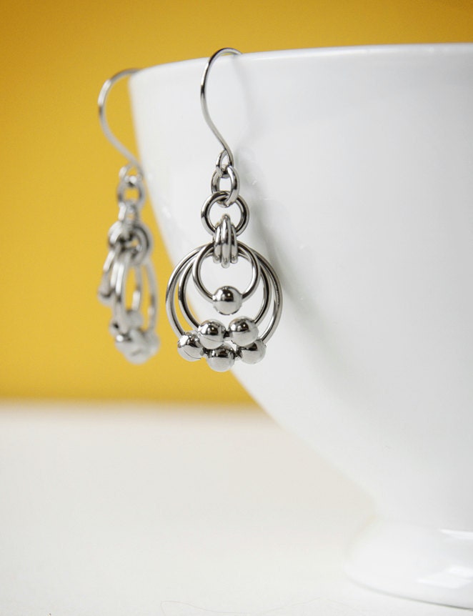 Beaded Hoop earrings - chainmaille for women - stainless steel