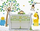 Jungle wall decal - Bananafish Jungle wall decal. Cute Jungle animals wall decals for nursery, kids room.