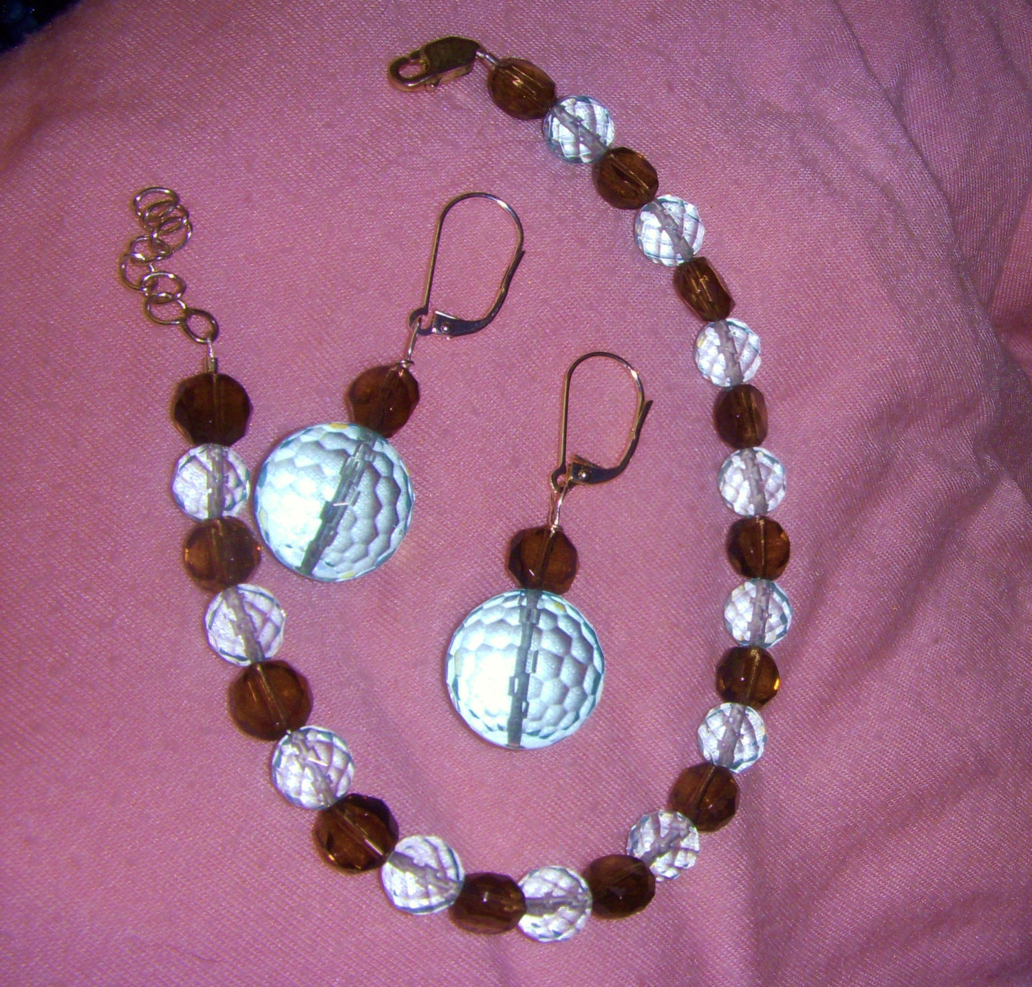Aquamarine and Smoky Quartz Bracelet and Earring Set