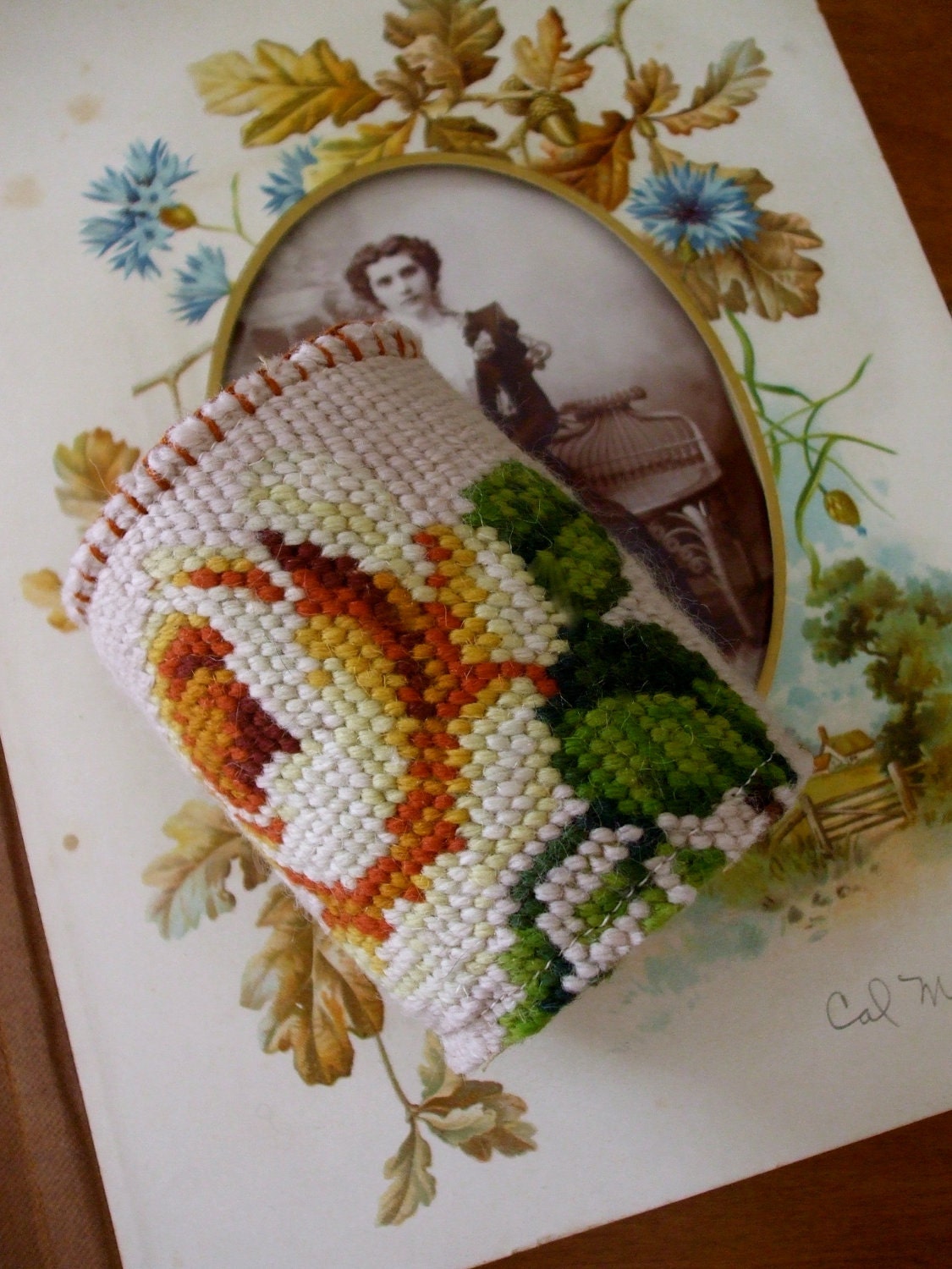 Needlepoint Cuff No.1 -Vintage Assemblage Cuff Bracelet