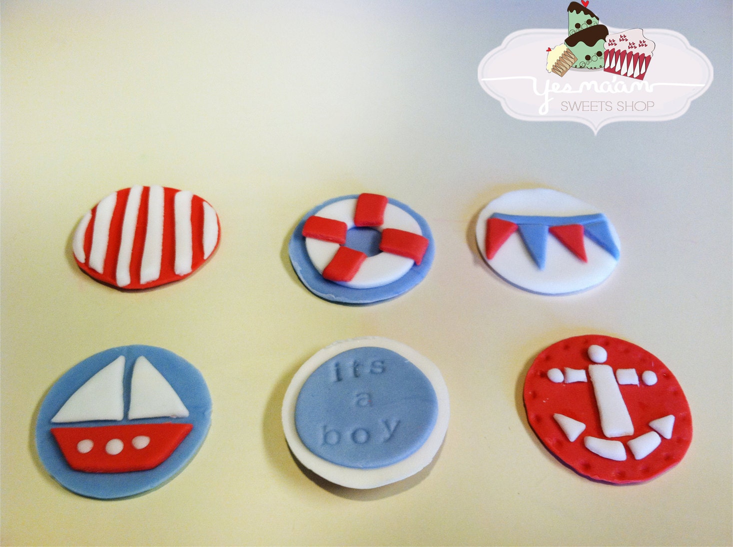 12 Nautical Sailor Baby Shower Fondant Cupcake/Cookie Toppers