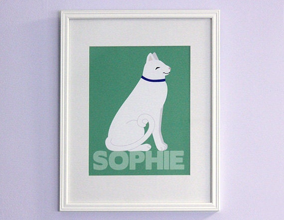 Personalized Cat Nursery Art - Kids Bedroom Print