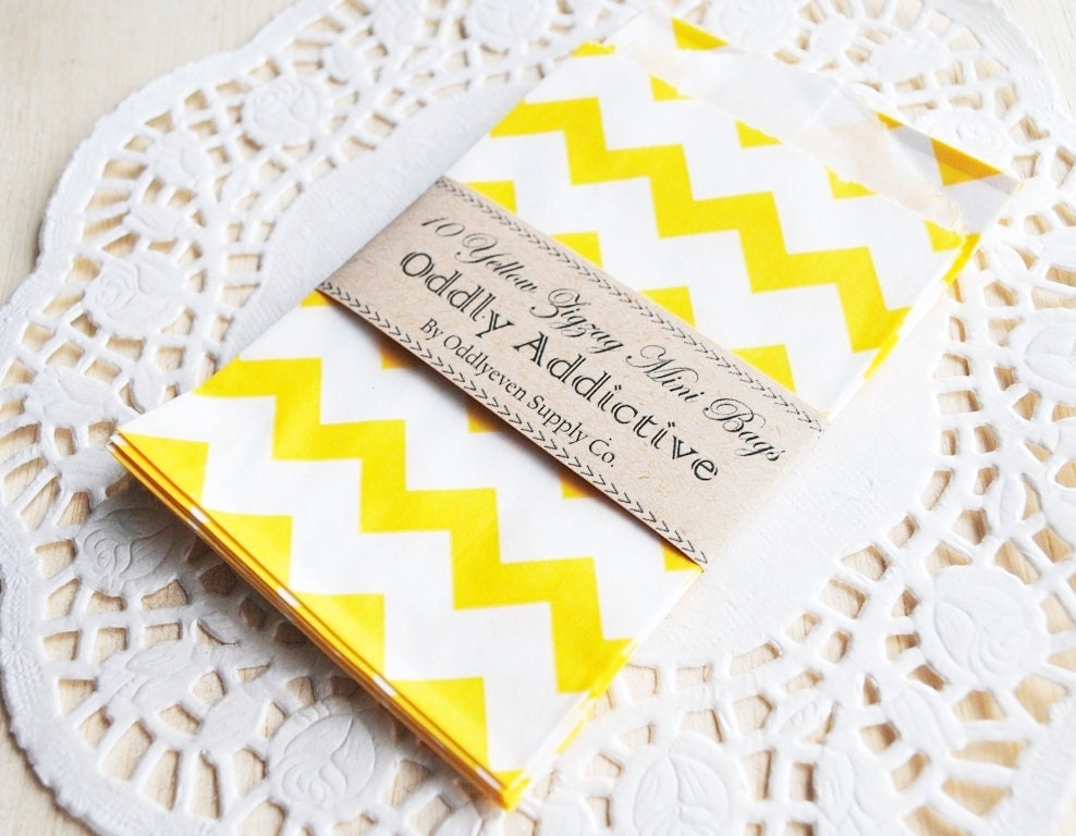 10 yellow chevron zig zag bitty bags