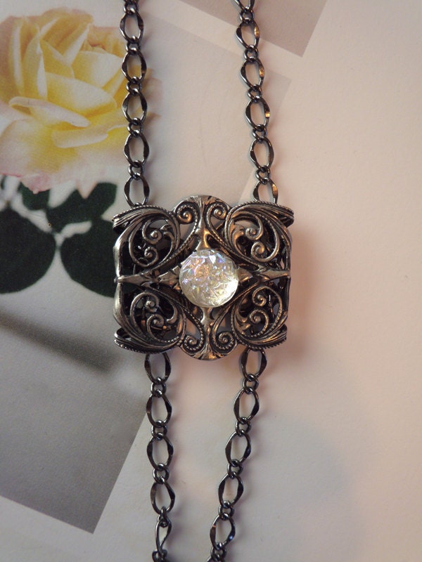 Silver Eyeglass Necklace with White Vintage Schiaparelli Setting