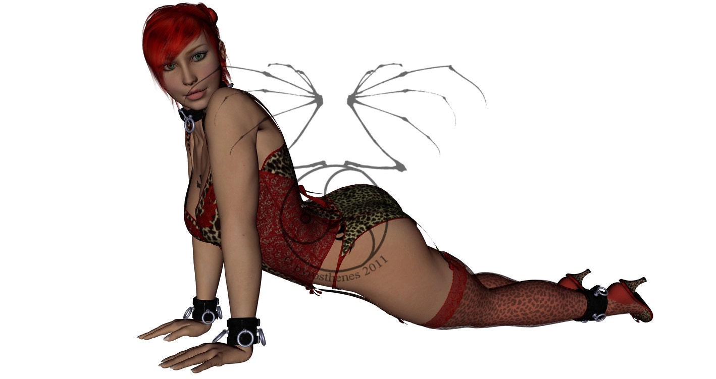 Bad Girls Card Mature Content - Tabitha in Leather Cuffs and Lingerie