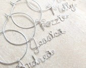 Handwritten Name Wine Charm Silver wire - Set of 2