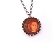 Leonardo Davinci Study of Christ Necklace, Silver and Gunmetal Grey, Mixed Media Collage Jewelry.