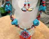 Native American Turquoise Corn Maiden Necklace Earring set Free Shipping US and Canada