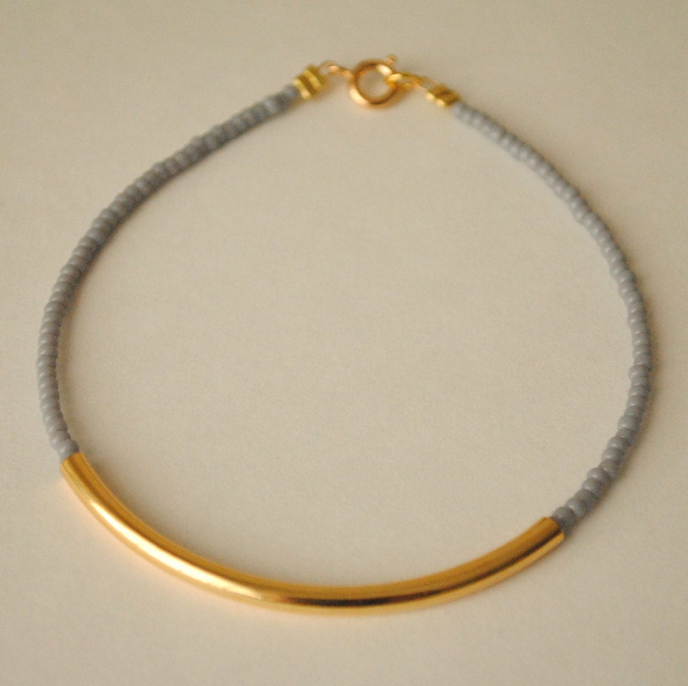 Bar of Gold - Dove Grey Beaded Bracelet