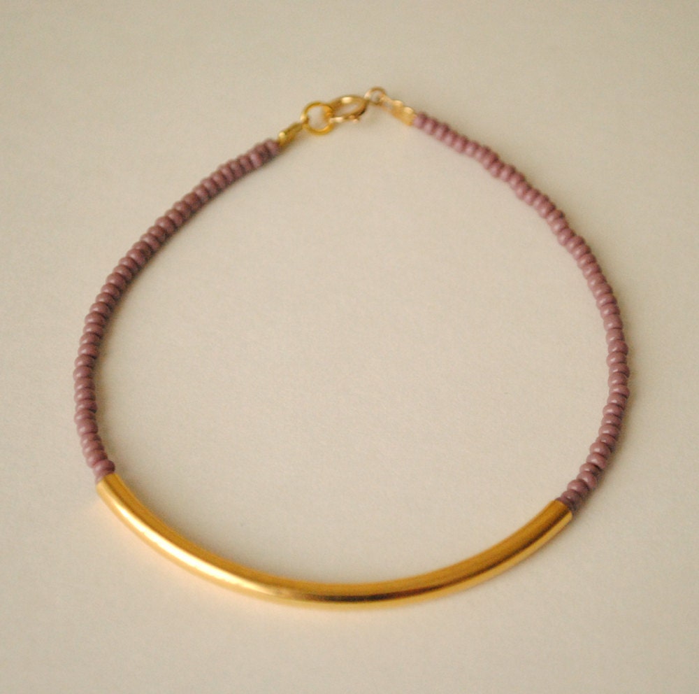 Bar of Gold - Lavender Purple Beaded Bracelet