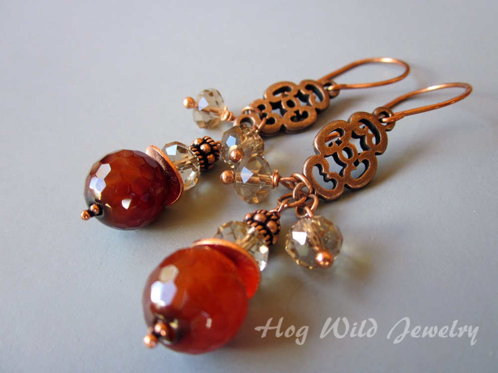 Copper Brown Agate Chandelier Dangle Earrings