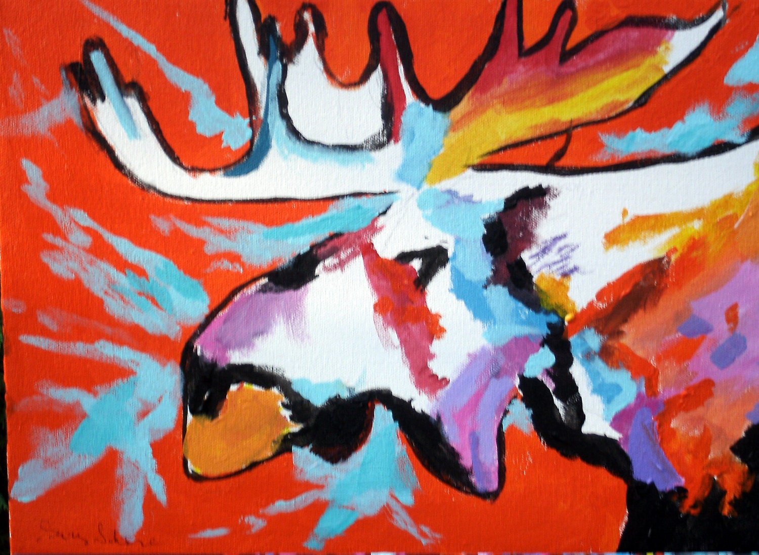 a gorgeous moose acrylic painting 16X12