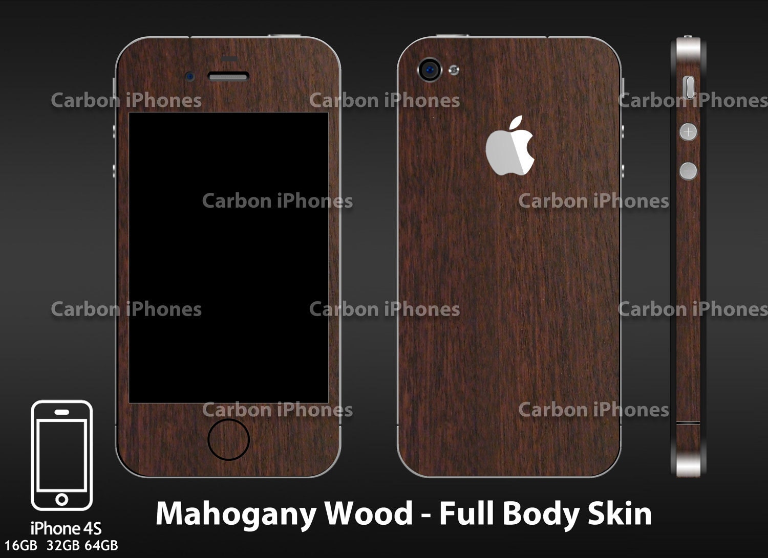 IPhone 4S Mahogany Wood Full Body Skin(DECAL) Kit