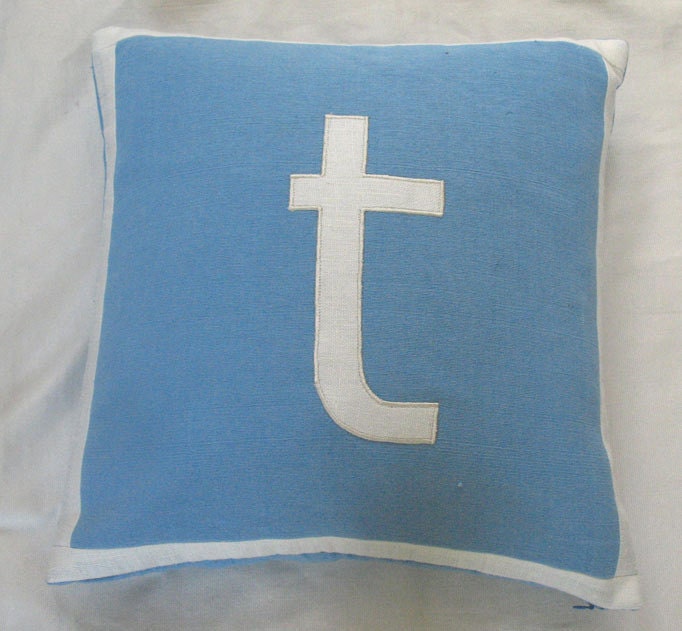 personalized letter monogram pillows custom made-  blue cushion cover with white letter and border