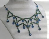 Crystal Web in PEACOCK- Exclusive Signature Necklace/Circlet in new and vintage crystal Signed by Jeanie Schelgel