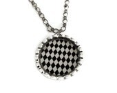 Black & White Harlequin Necklace by Everyday Bohemian. Silver and Gunmetal Grey with Diamond Print.