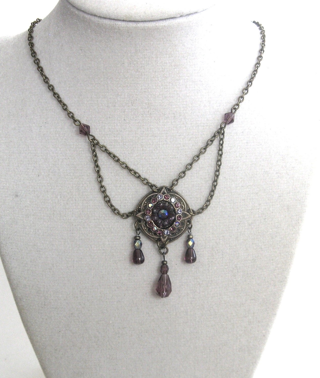 Renaissance - Aurora's Star in AMETHYST Purple - Exclusive SIGNED vintage brass and Swarovski necklace