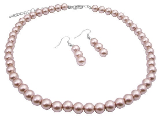 UNS050 Necklace Earrings Champagne Pearls Bridemaids Necklace Set Champagne Jewelry Set