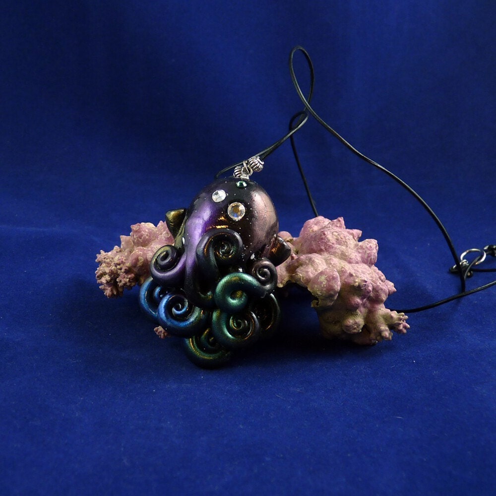 Cosmic Octopus Necklace - Handmade Polymer Clay Jewelry
