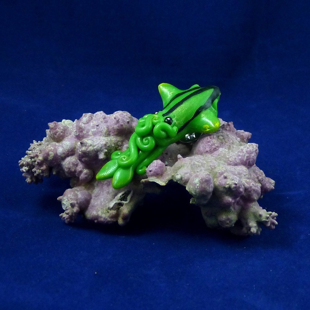 Green Squid Pin - Handmade Polymer Clay Jewelry
