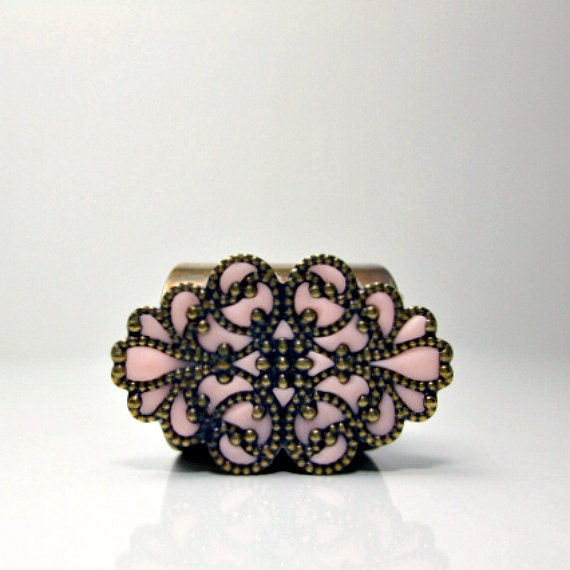 Pink ring brass peach ooak jewelry handmade custom jewelry - AndreaBacmanJewelry