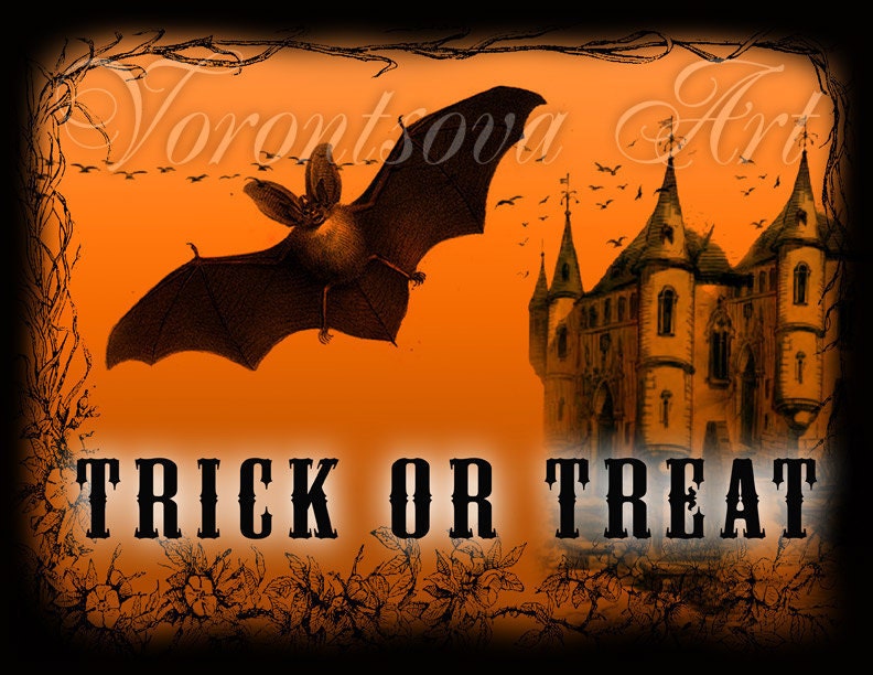 TRICK OR TREAT Halloween Decoration Door sign - Halloween vintage Printable Digital image