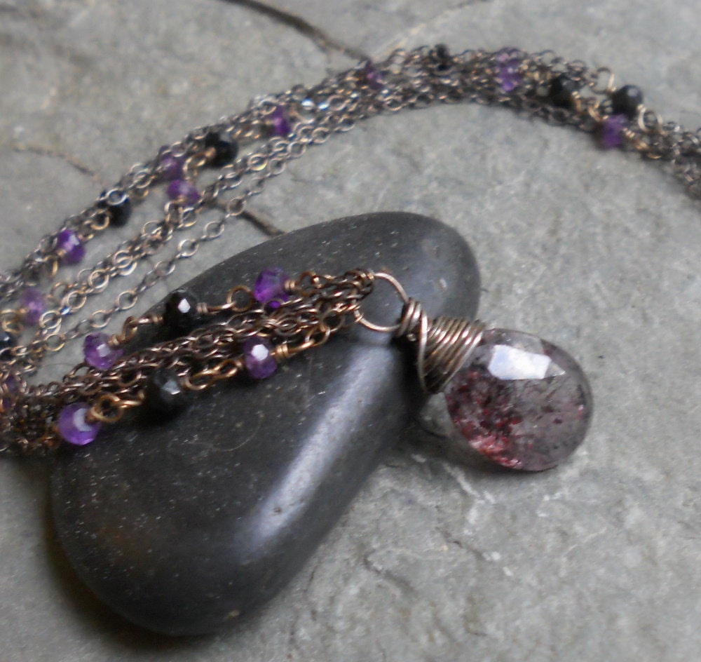 Temptress - Moss Amethyst Necklace Amethyst and Black Spinel on Oxidized Silver February Birthstone