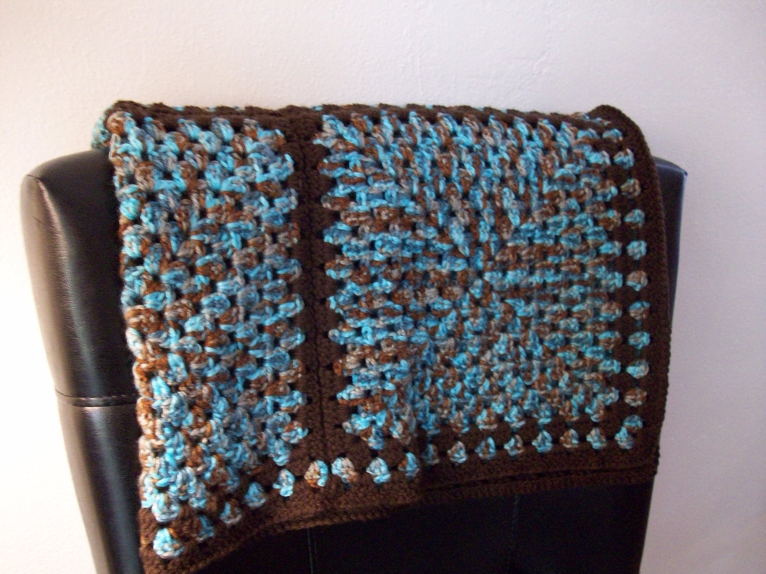 Brown and Teal Crocheted Baby Blanket