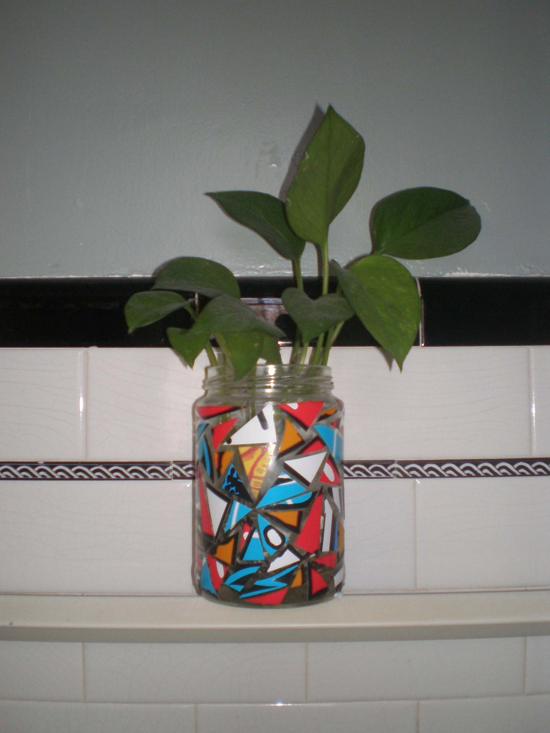 glass mosaic style pickle jar  vase