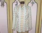 Adorable Vintage 1970s Semi-Sheer Painted Gauze Hippie Blouse. Small. US Shipping Included.