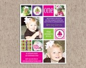 Girl Cupcake Birthday Party Photo Invitation - Double Sided Printed Invites - Bright and Colorful