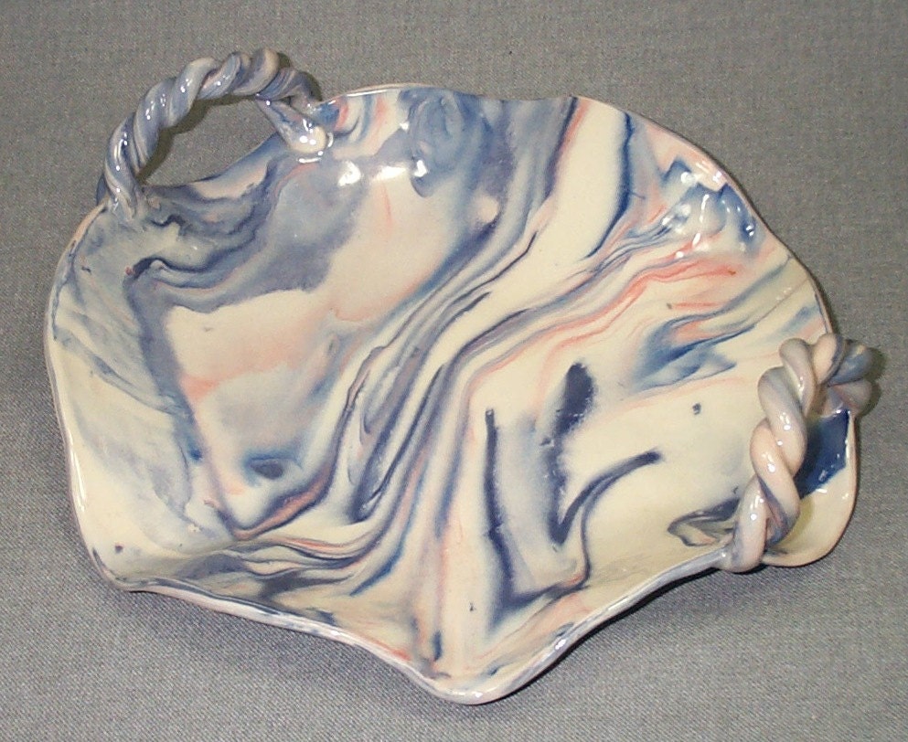 Original Hand Built Serving Plate Agateware