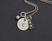My Petite Owl Initial Necklace - Hand Stamped Sterling Silver Owl Necklace