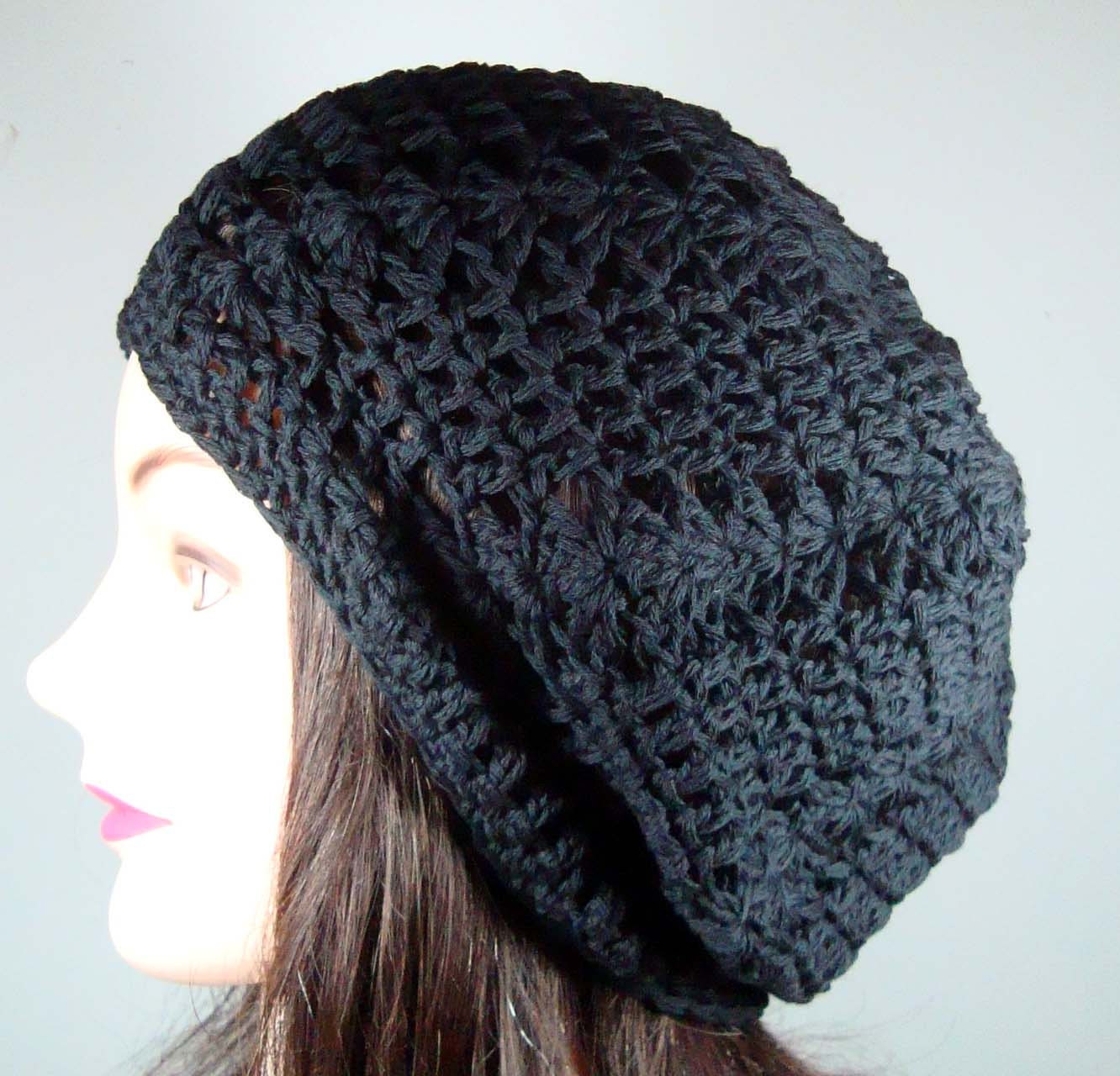 Black Crochet Beret Hat