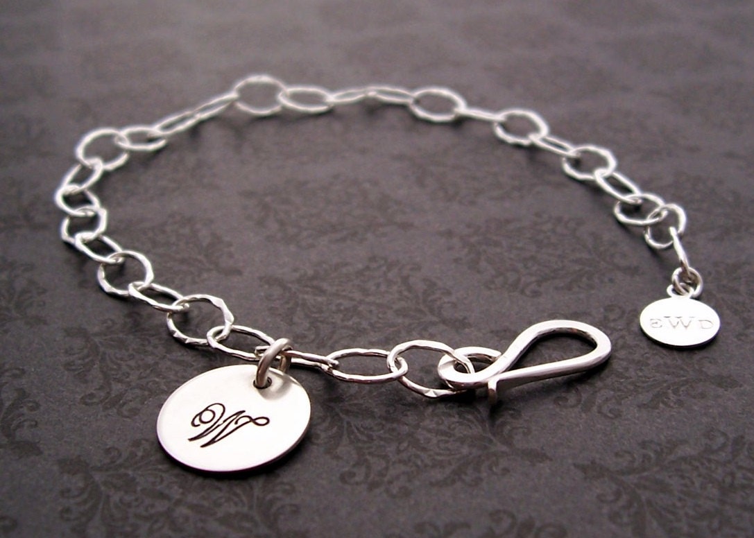 Initial Charm Bracelet - Personalized Jewelry in Sterling Silver - Engraved, Hand Stamped Mother's Initial Bracelet by Eclectic Wendy