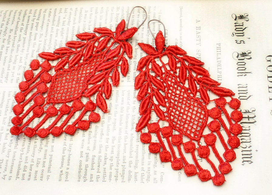 Veronica Venise Lace Earrings in Lipstick Red by TinaEvaRenee