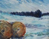 Hay Bales in the Snow original oil painting
