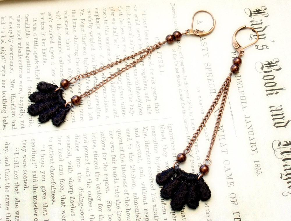 Monica Venice Lace Earrings in Midnight by TinaEvaRenee
