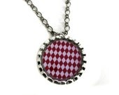 White & Red Harlequin Necklace by Everyday Bohemian. Silver and Gunmetal Grey with Diamond Design.