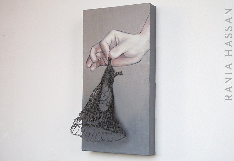 Knit Dress V . Mixed Media Fiber Art . Original Painting . 2011 . Rania Hassan