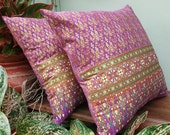 Purple  and Gold Thai Painting sofa Throw decorative pillow cushion covers 18 inches