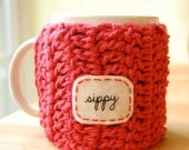 Personalized Coffee Mug Cozy Country Red Crocheted Tea Cup Cosy