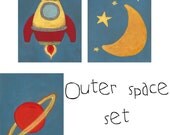 NEW - Outer Space Set - Set of three 8x10 PRINTS - solar system space rocket ship art for children