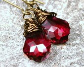 The Count ... Ruby Red Swarovski Baroque and Wrapped Brass ... Earrings