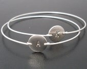 Personalized Custom Initial Bangle Bracelet - Silver - Customized Jewelry, Initial Charm Bracelet, Customized Bracelet, Silver Custom Bangle