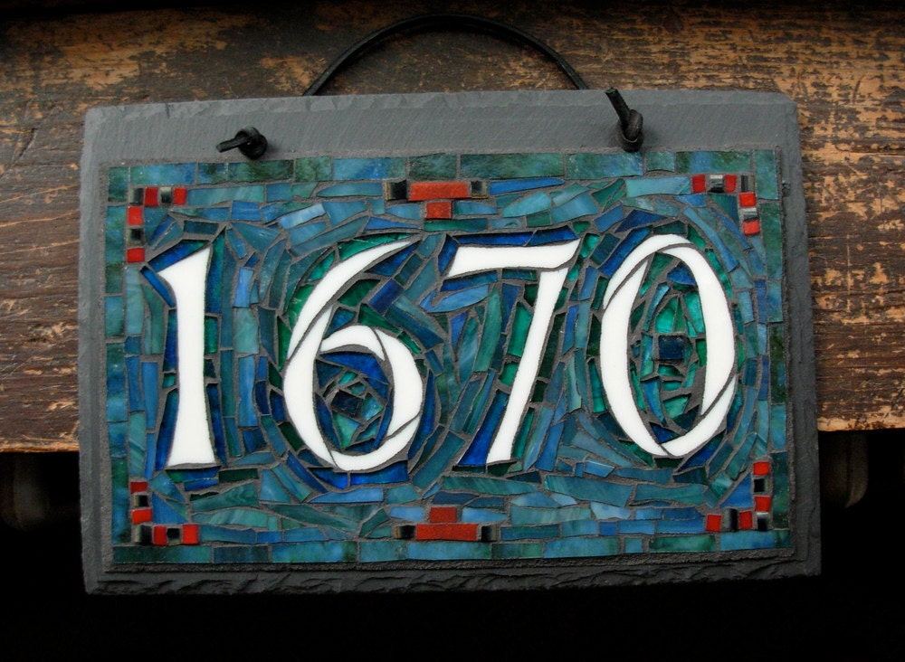 Mosaic House Number on Slate 4 digit(small)